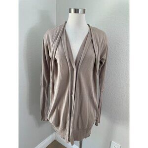 JNBY Womens Medium Taupe Knit Cardigan Long Sleeve Snap‎ Button V Neck Pockets